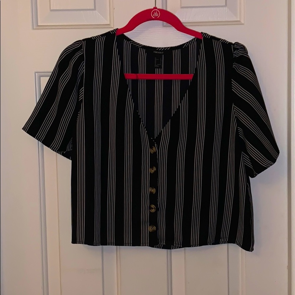 Vertical pinstripe button up half shirt